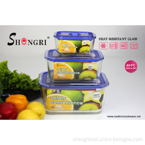 rectangular blue glass food storage containers